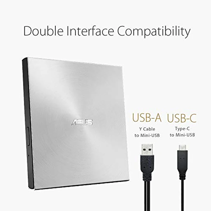 ASUS SDRW-08U9M-U/SIL/G/AS/P2G 13mm External DVD Writer, Compatible with USB 2.0 and Type-C for Both Mac/PC by Asus - Image 2