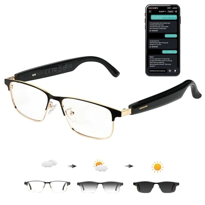 OICIIDO Ai Translation Smart Glasses with Chat GPT, Bluetooth Glasses for Men Women with 164+ Language & Accents, Translation Glasses Color-Change Lens, Open Ear Lighweight Eyeware by OICIIDO - Used - Like New condition - US$33.62