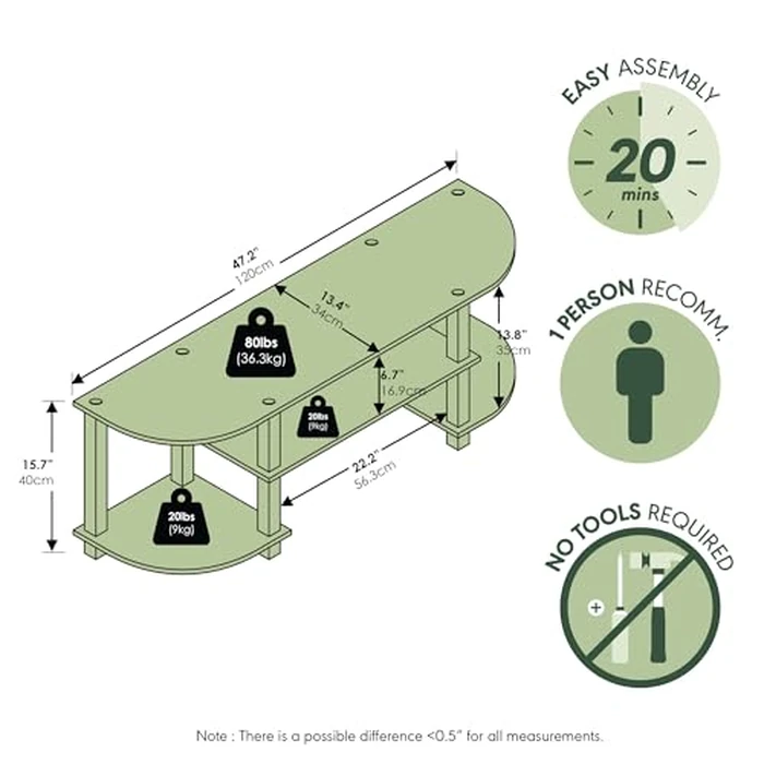 Furinno TURN-S-TUBE TV Stand, Wide Entertainment Center, TV Console for TV up to 55 Inch, for Living Room, Bedroom, Oak Grey by Furinno - Image 3