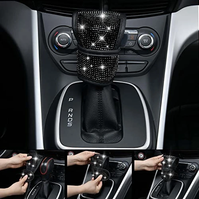 CAR PASS 11 PCS Bling Diamond Car Accessories for Women, Sparkly Rhinestone Steering Wheel Cover, Bling Seat Belt Cushion, Glitter Shift Knob Cover, Car Cup Holder Coaster, Cute Interior Sets Black by CAR PASS - Image 3