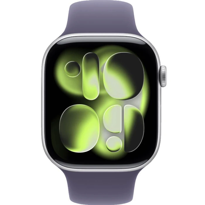 Apple Watch Series 11 (GPS) - 64GB - 42mm - Silver Aluminum Case with Purple Fog Silicone Sport Band - S/M Size by Apple - Refurbished - Premium condition - US$313.98