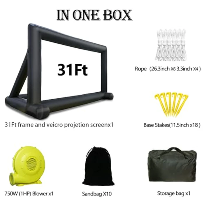 31ft Inflatable Movie Screen Outdoor,No Seam Projector Screen with Air Blower, Support Front & Rear Projection by WGIA - Image 4