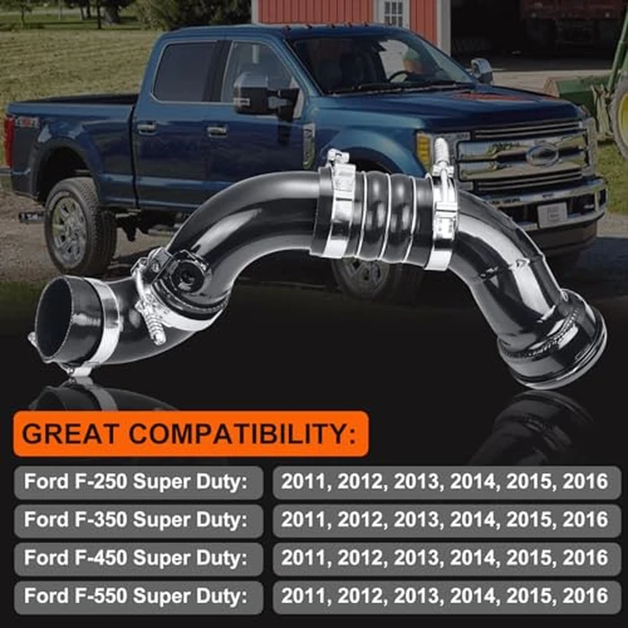 667-300 Cold Side Intercooler Pipe Upgrade Kit,Turbocharger Intercooler Hoses & Hose Clamps Compatible with Ford F-250/350/450/550 Super Duty 2011-2016 6.7L V8 Diesel,Black，Replace 667-300 by JINGTAO88 - Image 2