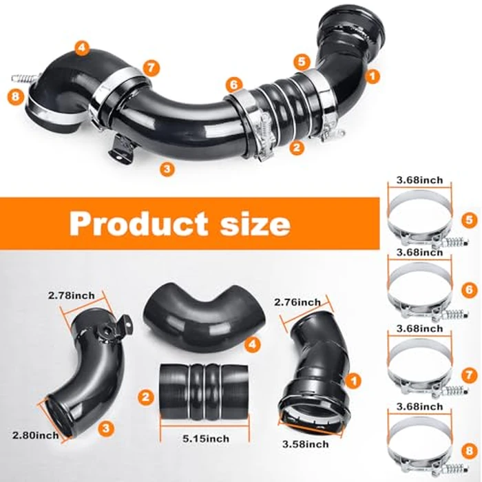 667-300 Cold Side Intercooler Pipe Upgrade Kit,Turbocharger Intercooler Hoses & Hose Clamps Compatible with Ford F-250/350/450/550 Super Duty 2011-2016 6.7L V8 Diesel,Black，Replace 667-300 by JINGTAO88 - Image 6