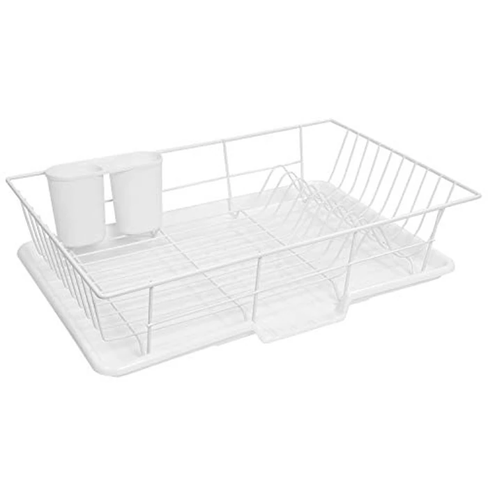 Sweet Home Collection Space-Saving 3-Piece Dish Drainer Rack Set: Efficient Kitchen Organizer for Quick Drying and Storage - Includes Cutlery Holder and Drainboard - Maximize Countertop Space, White by Sweet Home Collection - Used - Acceptable condition - CA$11.24