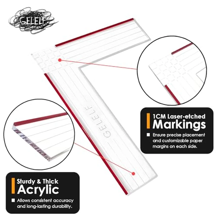 GELELF Paper Positioning Tool - Gel Plate Printing Placement Tool Paper Alignment Layering for Gel Printing Printmaking Card Making Supplies, L Square Ruler (Red, Small: 15 x 20 cm(6 x 8 in)) by GELELF - Image 3