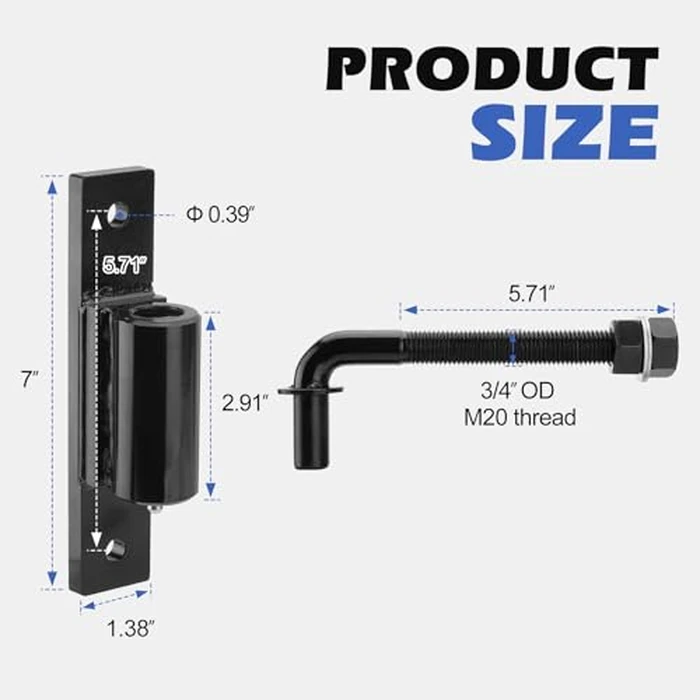 SPARKWHIZ 7inch Heavy Duty Bolt on 3/4" J Bolt Gate Hinge M20 Thread for Large Heavy Driveway Gates Up to 1100 Pounds, 4 Pack by SPARKWHIZ - Image 2