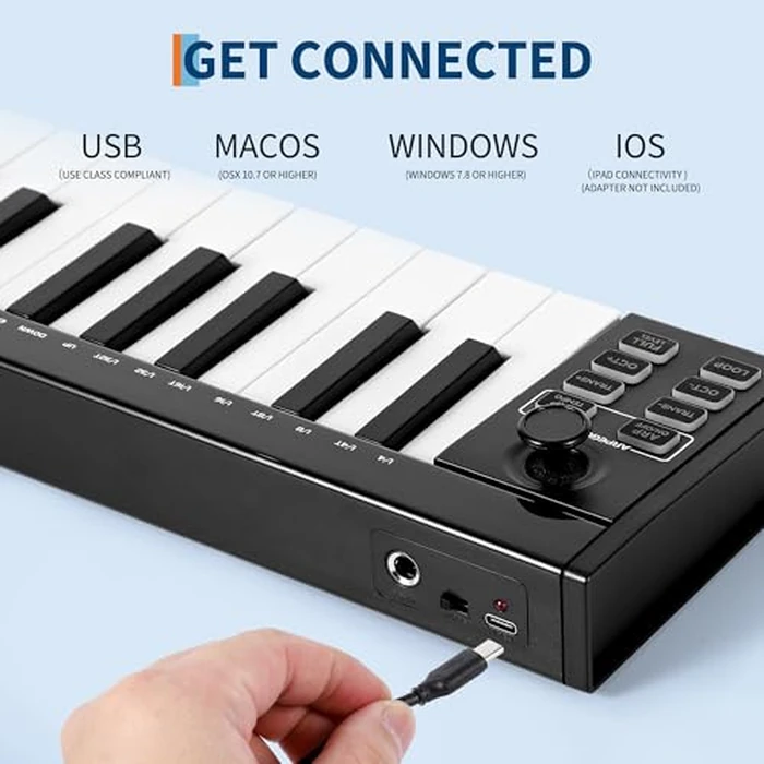 MIDI Keyboard 37 Key, USB MIDI Controller, ABS Keyboard with DAW Integration, 8 Drum Pads, 8 Knobs & OLED Display, Perfect for Music Production by GAOMON - Image 2