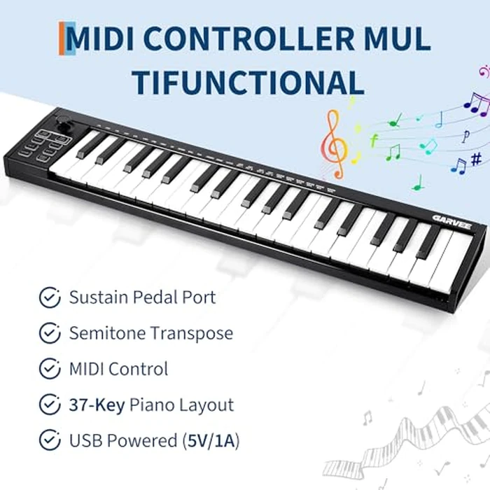 MIDI Keyboard 37 Key, USB MIDI Controller, ABS Keyboard with DAW Integration, 8 Drum Pads, 8 Knobs & OLED Display, Perfect for Music Production by GAOMON - Image 4