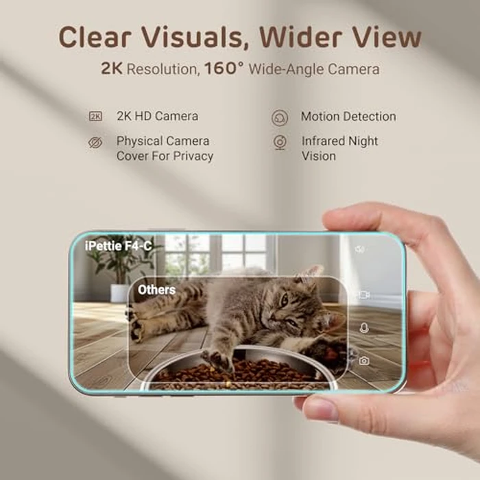 iPettie F4-C Smart Automatic Pet Feeder with 160 degrees Wide-Angle Camera, 5G WiFi Connectivity, 2K HD, Motion & Sound Detection, 2-Way Voice Interaction, Night Vision, Stainless Steel Food Dispenser by iPettie - Image 5