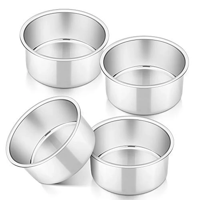 P&P CHEF Cake Pan Set of 4, Stainless Steel Baking Round Cake Pans Tins Bakeware for Birthday Wedding, Leak-proof & Easy Clean, Mirror Finish & Easy Releasing, 4 Inch by P&P CHEF - Image 1