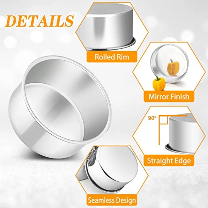 P&P CHEF Cake Pan Set of 4, Stainless Steel Baking Round Cake Pans Tins Bakeware for Birthday Wedding, Leak-proof & Easy Clean, Mirror Finish & Easy Releasing, 4 Inch by P&P CHEF - Image 3