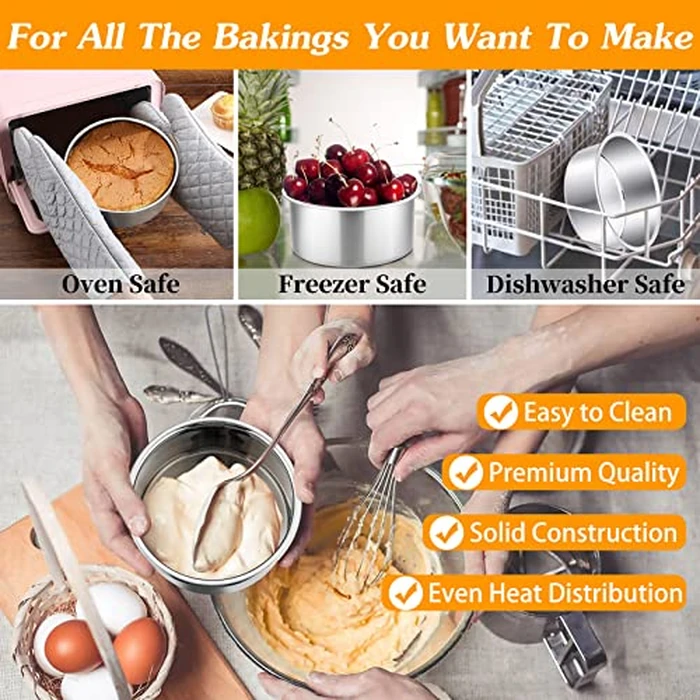 P&P CHEF Cake Pan Set of 4, Stainless Steel Baking Round Cake Pans Tins Bakeware for Birthday Wedding, Leak-proof & Easy Clean, Mirror Finish & Easy Releasing, 4 Inch by P&P CHEF - Image 5