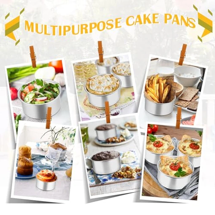 P&P CHEF Cake Pan Set of 4, Stainless Steel Baking Round Cake Pans Tins Bakeware for Birthday Wedding, Leak-proof & Easy Clean, Mirror Finish & Easy Releasing, 4 Inch by P&P CHEF - Image 6