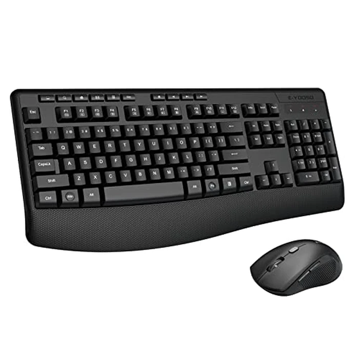 Wireless Keyboard and Mouse Combo, E-YOOSO 2.4GHz Full Sized Ergonomic Wireless Keyboard with Wrist Rest, 3 DPI Adjustable and 6 Buttons Cordless USB Mouse for Computer, Laptop, PC, Windows (Black) by E-YOOSO - Image 1