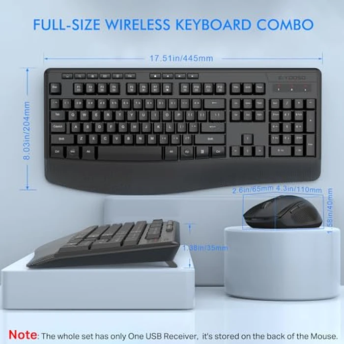 Wireless Keyboard and Mouse Combo, E-YOOSO 2.4GHz Full Sized Ergonomic Wireless Keyboard with Wrist Rest, 3 DPI Adjustable and 6 Buttons Cordless USB Mouse for Computer, Laptop, PC, Windows (Black) by E-YOOSO - Image 2