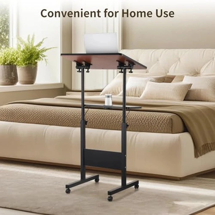 Adjustable Podium Stand, Rolling Podium with Wheels, Rolling Table Laptop Cart with Height, Storage Tray, Cup Holder for Home and Office-Black 42.3-50inch (Black, 42.3-50inch) by Joyoolife - Image 5