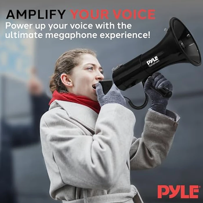 Pyle 100-Watt Square Megaphone Bullhorn, Lightweight and Portable Loudspeaker Horn with Aux (3.5mm) Input for MP3/Music, Automatic Siren, Whistle, MIC/Talk (Black), 1200 Square Yards Projection Range by Pyle - Image 6
