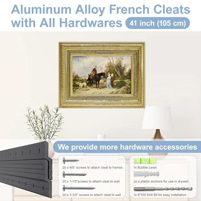 French Cleat Hanger Heavy Duty 41 inch - Aluminum Alloy Z Clips Brackets Heavy Mirror Mounting Hardware 250 lbs Load Interlocking Z Hangers Picture Hanging Kit, 1 Pair Black by unlumm - Image 4