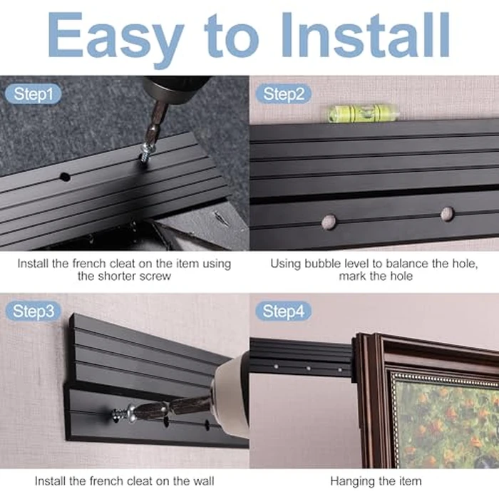 French Cleat Hanger Heavy Duty 41 inch - Aluminum Alloy Z Clips Brackets Heavy Mirror Mounting Hardware 250 lbs Load Interlocking Z Hangers Picture Hanging Kit, 1 Pair Black by unlumm - Image 5