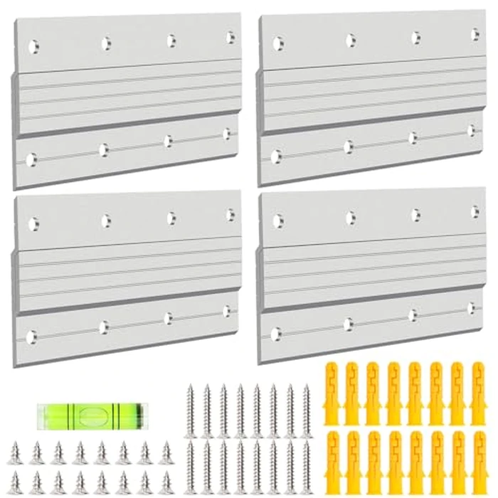 4 Pairs French Cleat Picture Hanger, Luxiv Metal Mounting Bracket for Photo Frames Aluminum Z Hanger, Wall Mount Mirror Bracket Z Bar Hanging Picture Ledges with Screws, Level Tool (6 inches) by Luxiv - Image 1