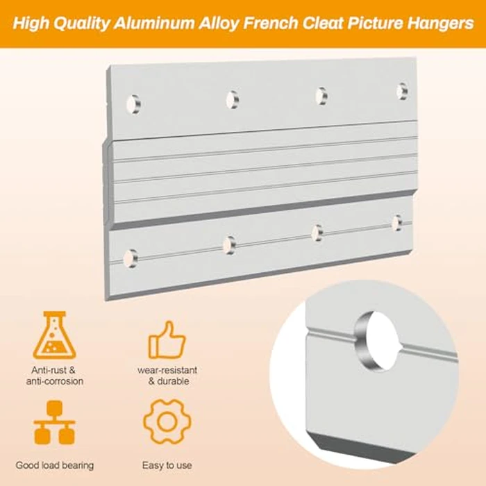 4 Pairs French Cleat Picture Hanger, Luxiv Metal Mounting Bracket for Photo Frames Aluminum Z Hanger, Wall Mount Mirror Bracket Z Bar Hanging Picture Ledges with Screws, Level Tool (6 inches) by Luxiv - Image 4