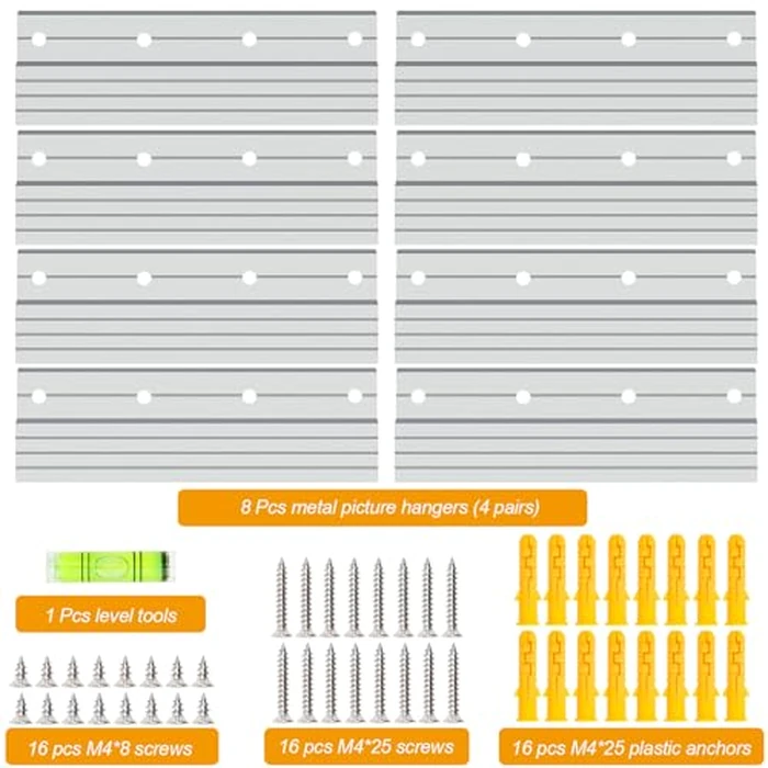 4 Pairs French Cleat Picture Hanger, Luxiv Metal Mounting Bracket for Photo Frames Aluminum Z Hanger, Wall Mount Mirror Bracket Z Bar Hanging Picture Ledges with Screws, Level Tool (6 inches) by Luxiv - Image 7