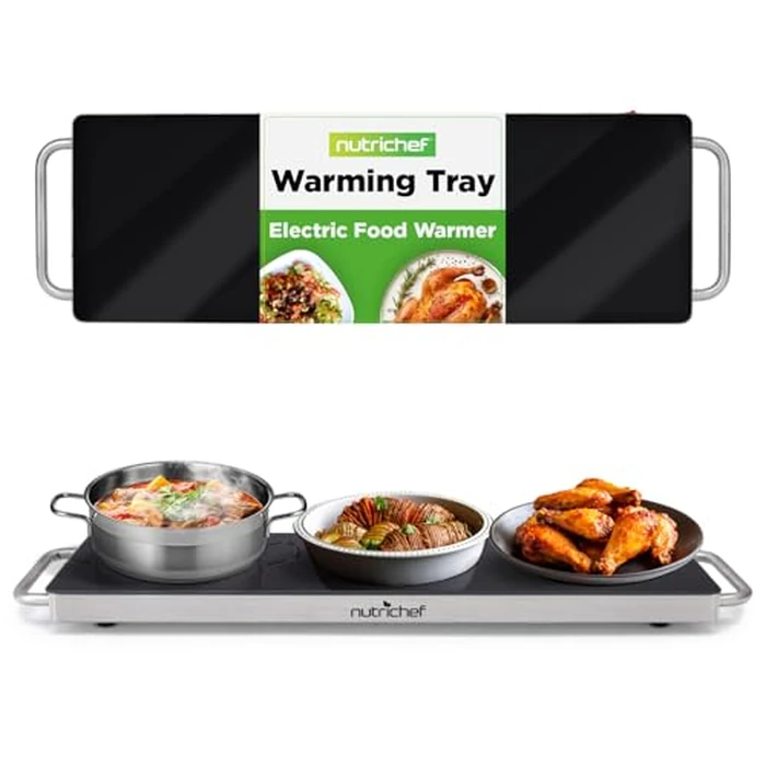 NutriChef Portable Electric Food Hot Plate | Stainless Steel Warming Tray & Dish Warmer with Black Glass Top | Keep Food Warm for Buffets, Parties & Home Dinners | 22' x 6'-Heats up to 200 degreesF by Nutrichef - Used - Acceptable condition - CA$30.84