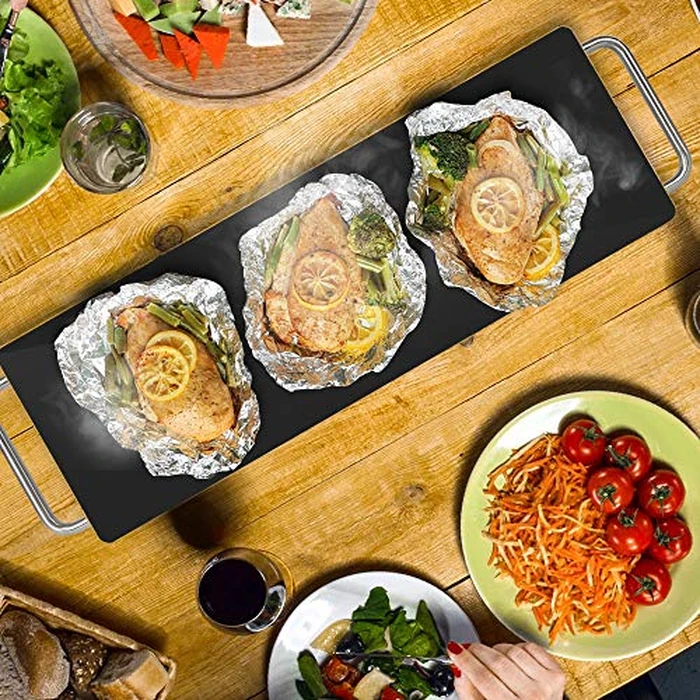 NutriChef Portable Electric Food Hot Plate | Stainless Steel Warming Tray & Dish Warmer with Black Glass Top | Keep Food Warm for Buffets, Parties & Home Dinners | 22' x 6'-Heats up to 200 degreesF by Nutrichef - Image 2