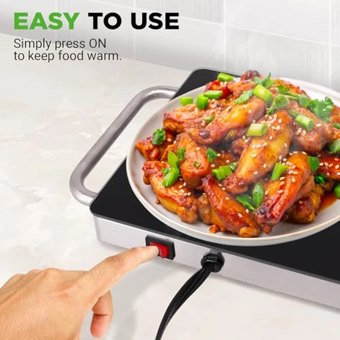 NutriChef Portable Electric Food Hot Plate | Stainless Steel Warming Tray & Dish Warmer with Black Glass Top | Keep Food Warm for Buffets, Parties & Home Dinners | 22' x 6'-Heats up to 200 degreesF by Nutrichef - Image 3