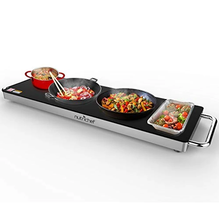 NutriChef Portable Electric Food Hot Plate | Stainless Steel Warming Tray & Dish Warmer with Black Glass Top | Keep Food Warm for Buffets, Parties & Home Dinners | 22' x 6'-Heats up to 200 degreesF by Nutrichef - Image 4
