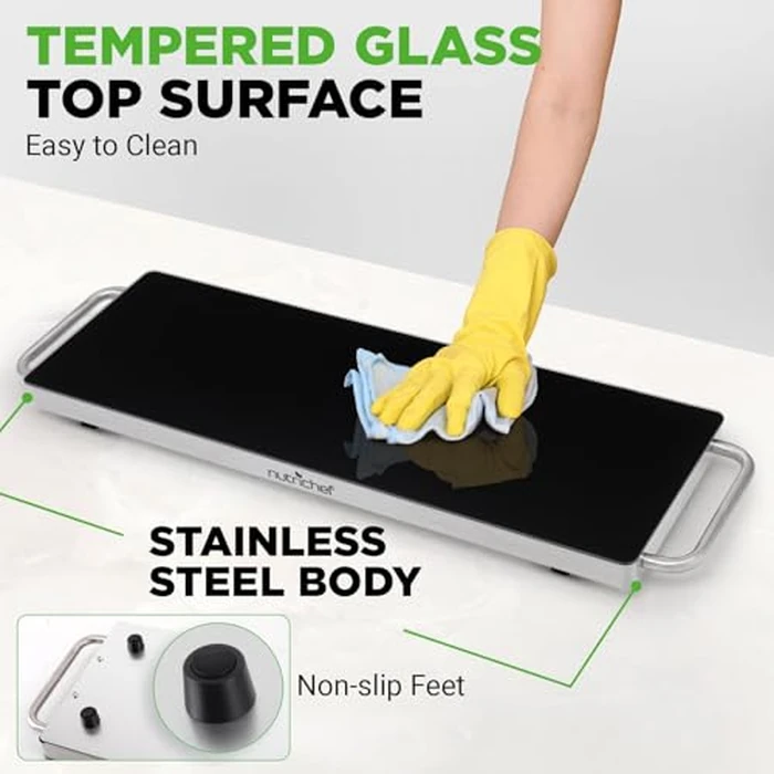 NutriChef Portable Electric Food Hot Plate | Stainless Steel Warming Tray & Dish Warmer with Black Glass Top | Keep Food Warm for Buffets, Parties & Home Dinners | 22' x 6'-Heats up to 200 degreesF by Nutrichef - Image 6