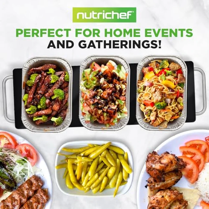 NutriChef Portable Electric Food Hot Plate | Stainless Steel Warming Tray & Dish Warmer with Black Glass Top | Keep Food Warm for Buffets, Parties & Home Dinners | 22' x 6'-Heats up to 200 degreesF by Nutrichef - Image 9