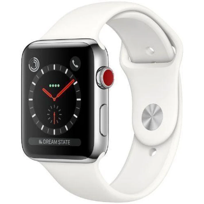 Apple Watch Series 3 (Cellular + GPS) - 16GB - 42mm - Silver Stainless Steel Case with White Rubber Sport Band by Apple - Image 2