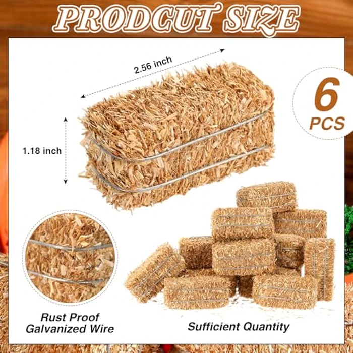 Maasechs 6 Pcs Mini Hay Bales Miniature Hay Bales for Decoration Small Decorative Straw for Easter Scene Rustic Wedding Western Cowboy Themed Birthday Party Decorations (2.6 x 1.2 x 1.2 Inch) by Maasechs - Image 2