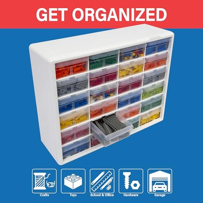 Akro-Mils 24-Drawer Plastic Drawer Storage Cabinet for Garage Organization, Bead Organizer, Building Bricks Storage, Teacher Toolbox, Makeup Organizer, 20" W x 6" D x 16" H, 10124 White by Akro-Mils - Image 3
