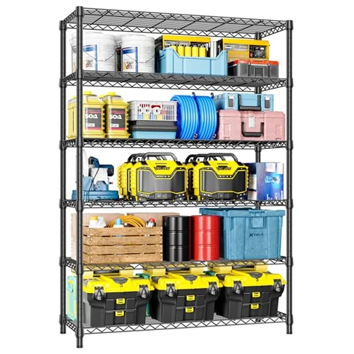 IZEUK 6-Tier Heavy Duty Industrial Storage Shelving Unit Carbon Steel Wire Shelf with 2000LBS Capacity Adjustable Utility Rack for Garage Pantry Warehouse Commercial 17.7"D x 47.24"W x 82.68"H, Black by IZEUK - Used - Very Good condition - CA$158.32