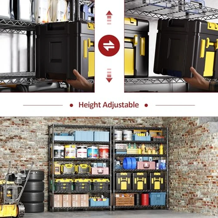 IZEUK 6-Tier Heavy Duty Industrial Storage Shelving Unit Carbon Steel Wire Shelf with 2000LBS Capacity Adjustable Utility Rack for Garage Pantry Warehouse Commercial 17.7"D x 47.24"W x 82.68"H, Black by IZEUK - Image 5