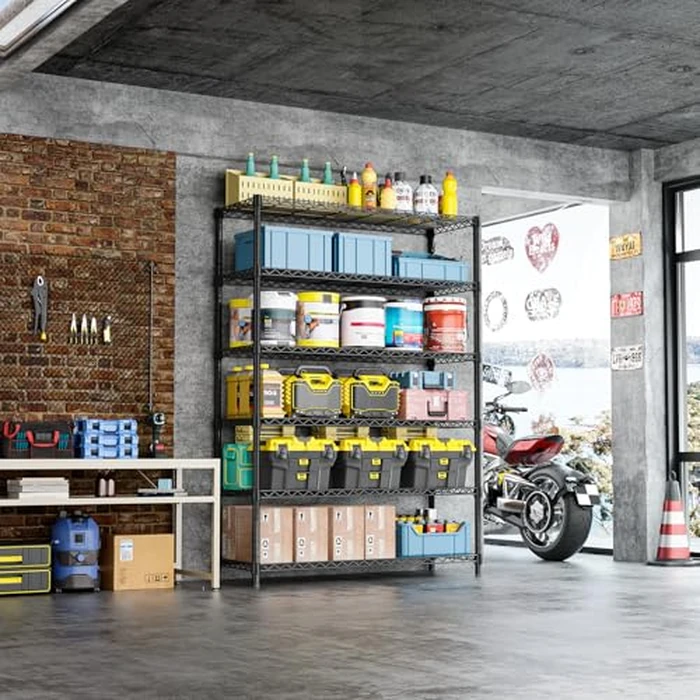 IZEUK 6-Tier Heavy Duty Industrial Storage Shelving Unit Carbon Steel Wire Shelf with 2000LBS Capacity Adjustable Utility Rack for Garage Pantry Warehouse Commercial 17.7"D x 47.24"W x 82.68"H, Black by IZEUK - Image 6