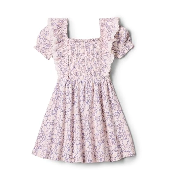 Amazon Essentials Baby_Girls Embroidered Knit Dress, Blue Ivory Delicate Floral, 6-9 Months by Amazon Essentials - Image 1