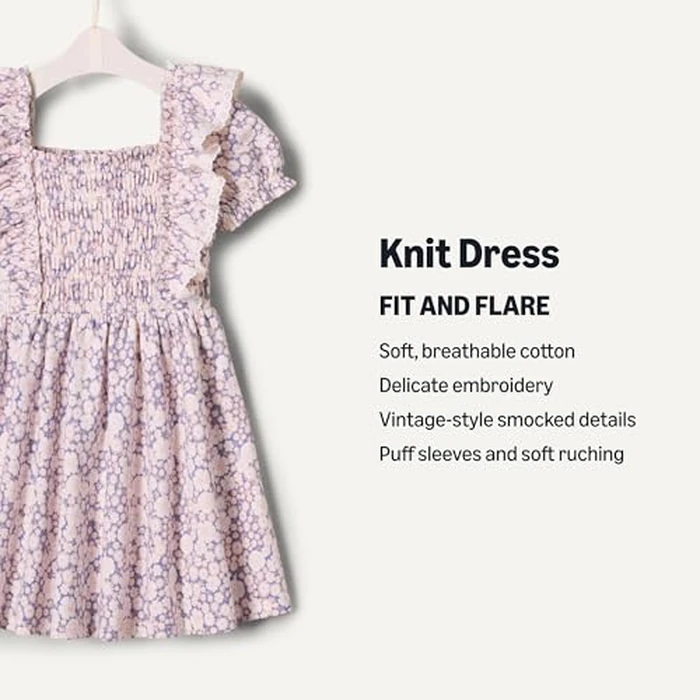 Amazon Essentials Baby_Girls Embroidered Knit Dress, Blue Ivory Delicate Floral, 6-9 Months by Amazon Essentials - Image 3