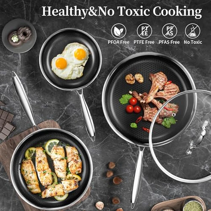 Non Stick Frying Pan with Lid, 12 Inch Ceramic Hybrid Tri-Ply Stainless Steel Frying Pans Nonstick W/Lid, Large Induction Skillet Frying Pans for Cooking, Metal Utensil Safe, PFAS/PFOA/PTFE Free by Innerwell - Image 9