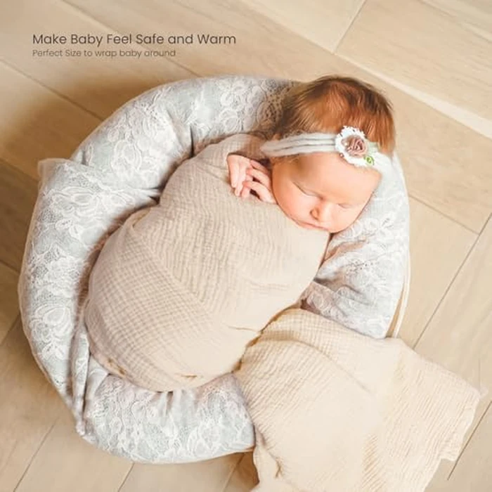 lulumoon Muslin Swaddle Blankets for Baby: Lightweight & Breathable Receiving Blankets for Hospital - Neutral Registry Gift for Newborn 3pack (Olive Branches) by lulumoon - Image 3