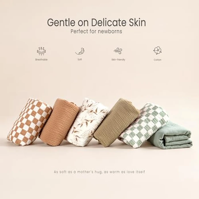 lulumoon Muslin Swaddle Blankets for Baby: Lightweight & Breathable Receiving Blankets for Hospital - Neutral Registry Gift for Newborn 3pack (Olive Branches) by lulumoon - Image 4