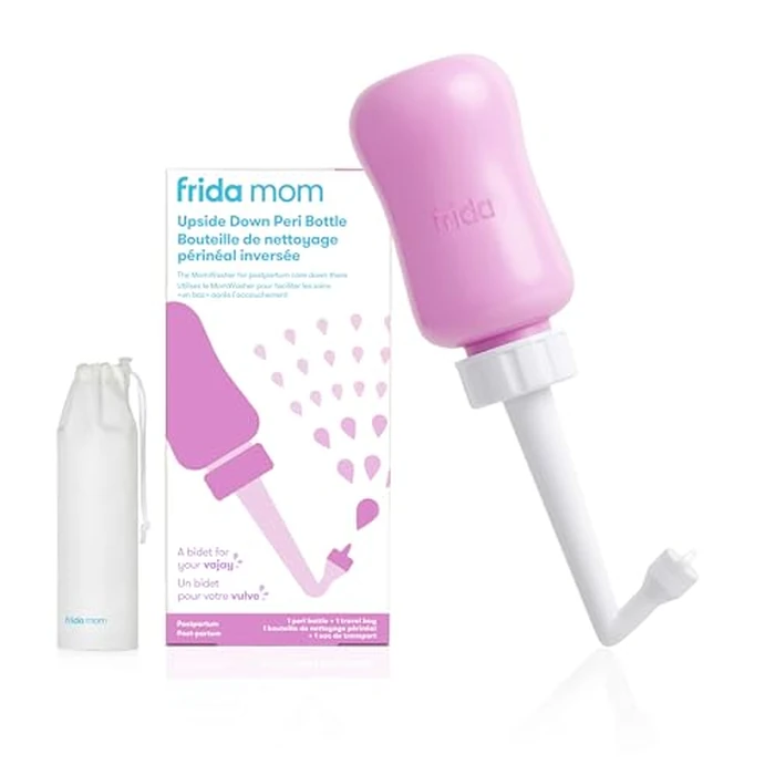 Frida Mom Upside Down Peri Bottle Sprayer, Perineal Care & Postpartum Recovery, Portable Travel Bidet & Perineal Cleanser with Travel Bag, Postpartum Essential, Pink by Frida Baby - Used - Acceptable condition