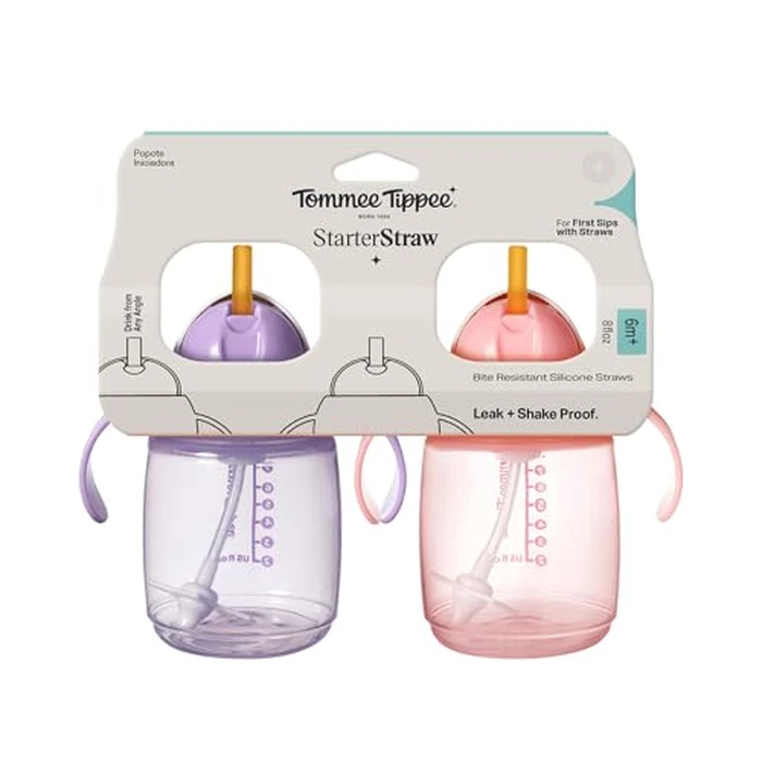 Tommee Tippee Starter Weighted Straw Baby & Toddler 10oz Sippy Cup for 6 Months+, with Silicone Weighted Straw and Easy-Hold Handles, BPA Free, Pink & Purple, Pack of 2 by Tommee Tippee - Image 6