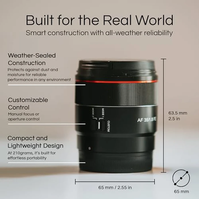 Samyang 35mm F1.8 Auto Focus Full Frame Lens for Sony E - Lightweight Wide Angle, Weather Sealed, Silent STM Motor, Ultra Sharp, Fast Aperture, Compact Build, Custom Switch, Video Ready by Samyang - Image 2