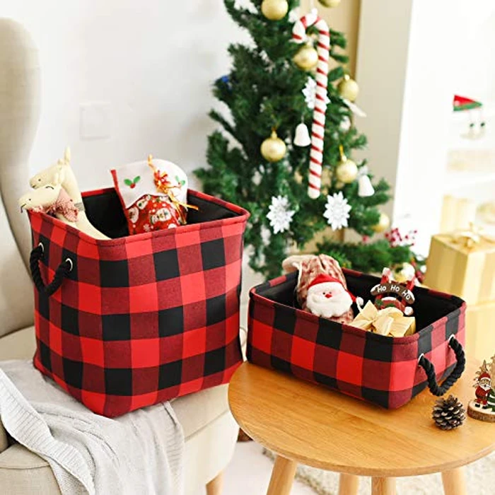 INough Christmas Baskets Empty for Christmas Gifts, Storage Basket Farmhouse Storage Bins for Kids Toy storage Basket Gift Fabric Toy Box for Baby/Kids/Nursery Room by INough - Image 3