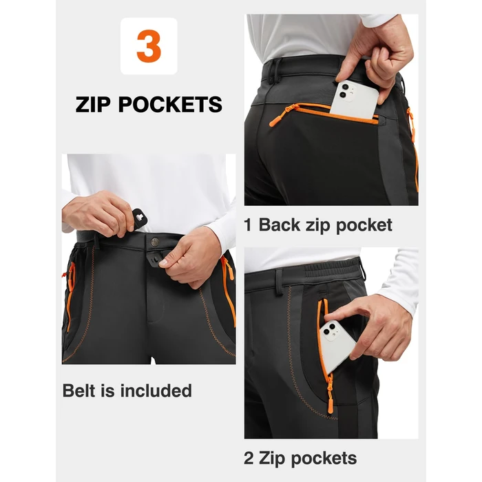 TBMPOY Men's Snow Ski Hiking Pants Waterproof Winter Fleece Lined Pants Camping Skiing Ice Fishing Pants with Belt 02 Thick Dark Grey S by TBMPOY - Image 6