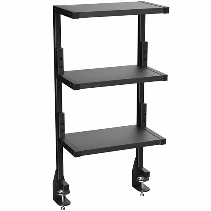 VIVO Clamp-on 13 inch Above or Below Desk 3-Tier Shelving Unit for Table Accessories, Gaming Devices, and More, Storage Tray, Desktop Organizer, Black, STAND-SHELF3C by VIVO - Used - Like New condition - US$66.49